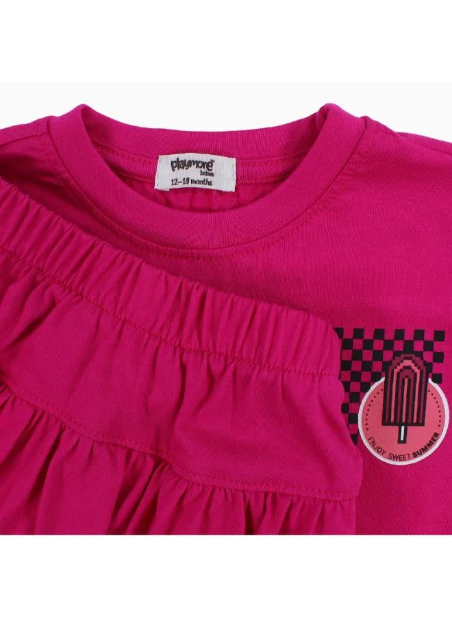 playmore Baby Girls Cotton Outfit Set – Fuchsia Short Sleeves - Image 3