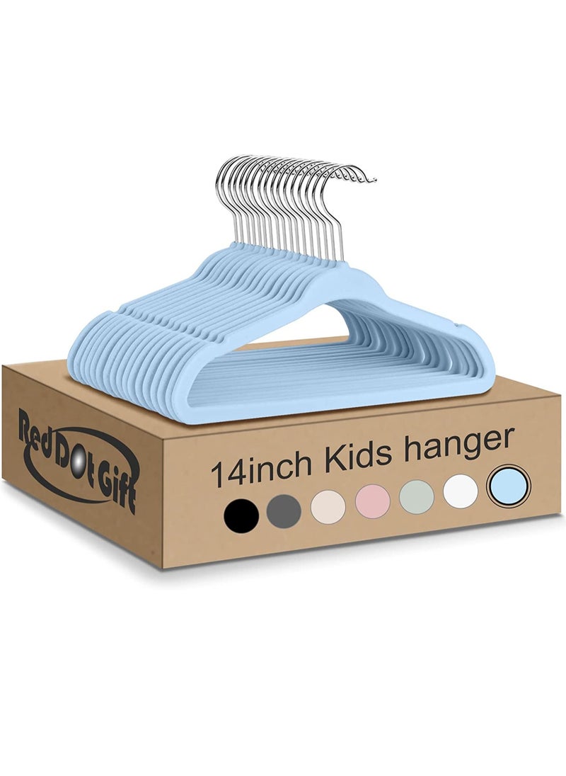 Red Dot Gift 50-Pack Blue Velvet Kids Hangers - (35cm / 14 Inch) Premium Childrens Hangers for Closet, Ultra-Thin Cute Hangers Kids Clothes Hanger, Small Hangers for Kids Clothes  - Image 1