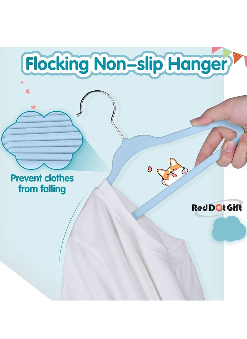 Red Dot Gift 50-Pack Blue Velvet Kids Hangers - (35cm / 14 Inch) Premium Childrens Hangers for Closet, Ultra-Thin Cute Hangers Kids Clothes Hanger, Small Hangers for Kids Clothes  - Image 5
