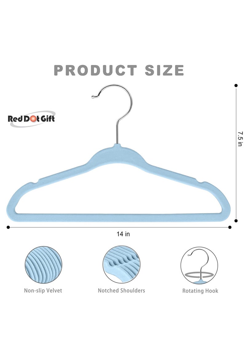 Red Dot Gift 50-Pack Blue Velvet Kids Hangers - (35cm / 14 Inch) Premium Childrens Hangers for Closet, Ultra-Thin Cute Hangers Kids Clothes Hanger, Small Hangers for Kids Clothes  - Image 3