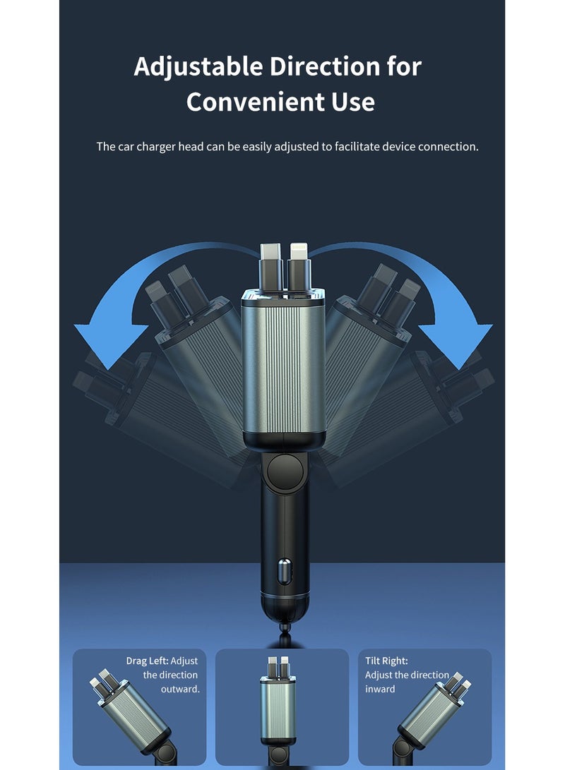 GREEN LION Car Charger 90W with Retractable Cable / Multi Protection / Digital Display / 80cm Cable Length / Rotate at Multiple Angles / Charge 4 Devices at Same Time - Green - Image 5