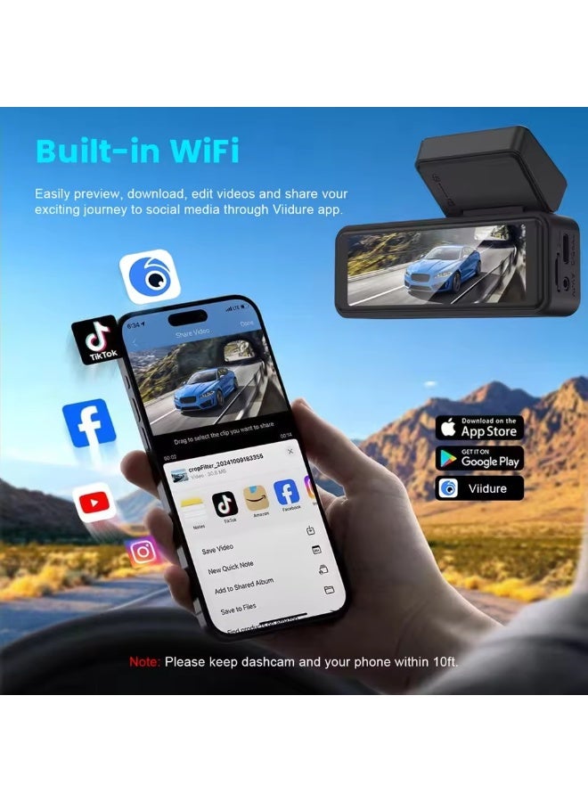 4K Dash Cam Front and Rear with GPS, Upgraded 5.8G WiFi, Dual Dash Camera for Cars, Night Vision, WDR, 170°Wide Angle, 24H Parking Monitor, Emergency Lock, 3" IPS Screen (64GB Card Included) - Image 4