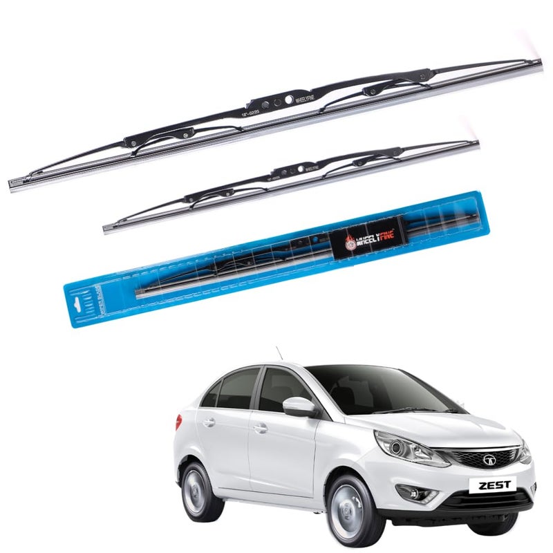 Wheelyfine Car Wiper Blades | Metal Frame | Water Repellent Windshield Wipers | Blade Refills For Tata Zest (2014 Onwards) Dr 24"/Pa 14" - Image 1