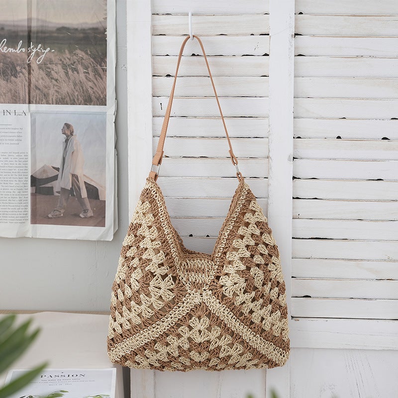 New Classical Geometric Pattern Woven Bag Xiaozhong All-match Fashion Straw Beach Vacation Bag Commuter Shoulder Bag for Women - Image 5