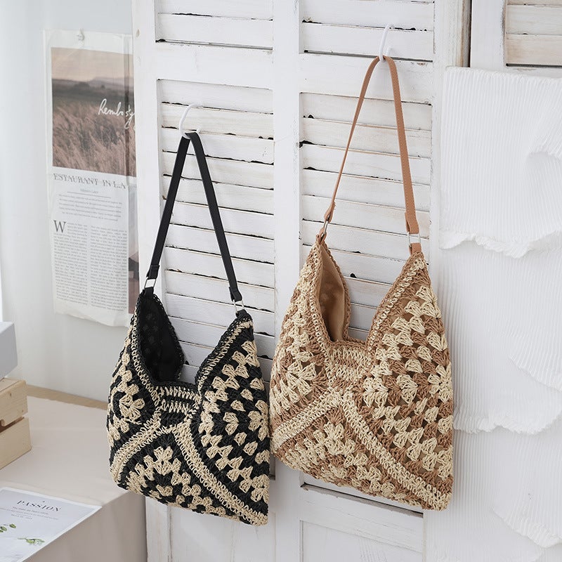 New Classical Geometric Pattern Woven Bag Xiaozhong All-match Fashion Straw Beach Vacation Bag Commuter Shoulder Bag for Women - Image 3