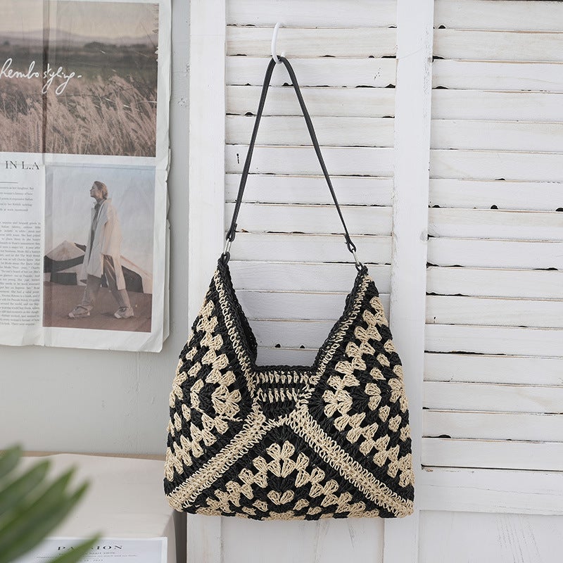 New Classical Geometric Pattern Woven Bag Xiaozhong All-match Fashion Straw Beach Vacation Bag Commuter Shoulder Bag for Women - Image 4