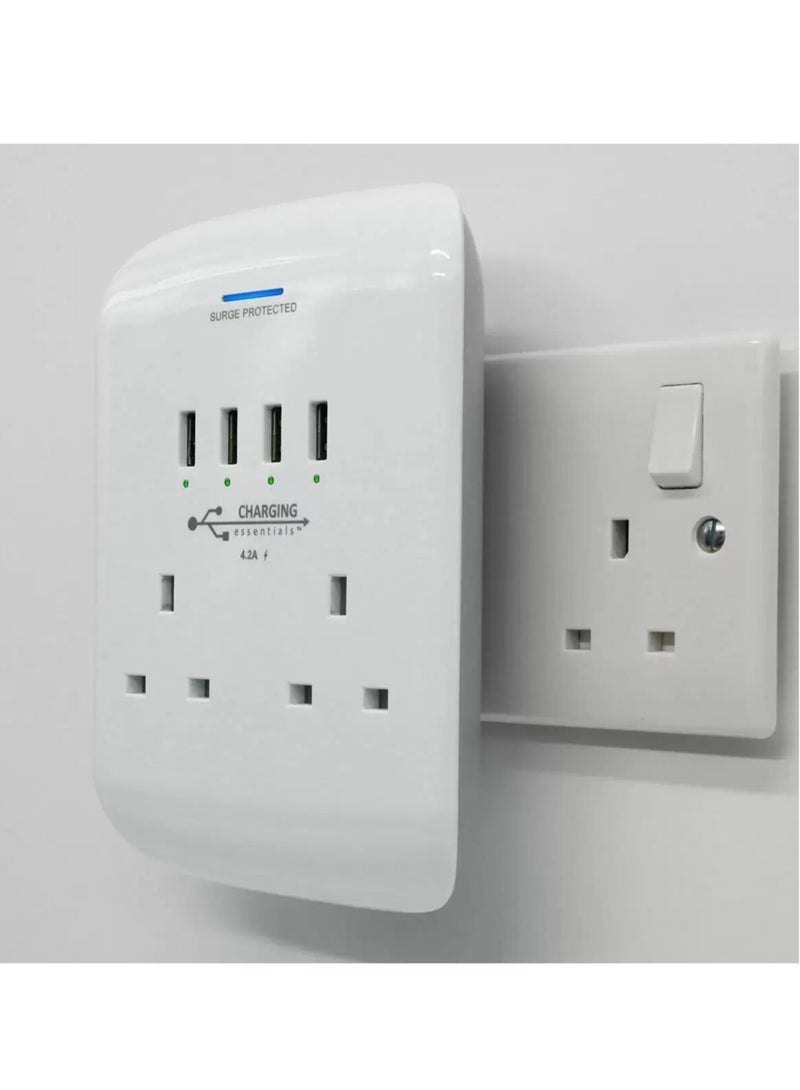 CHARGING Essentials Twin Socket Adaptor with 4 USB Chargers| Surge Protected 2 Pack - Image 1