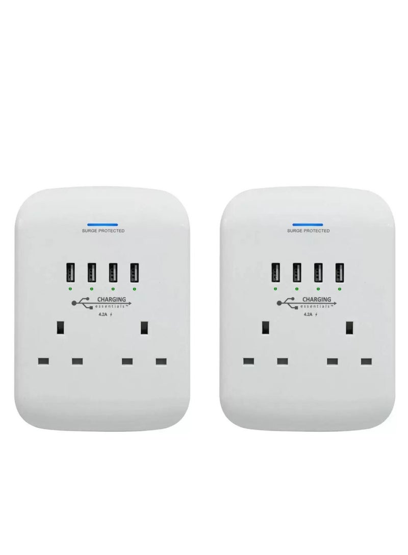 CHARGING Essentials Twin Socket Adaptor with 4 USB Chargers| Surge Protected 2 Pack - Image 4