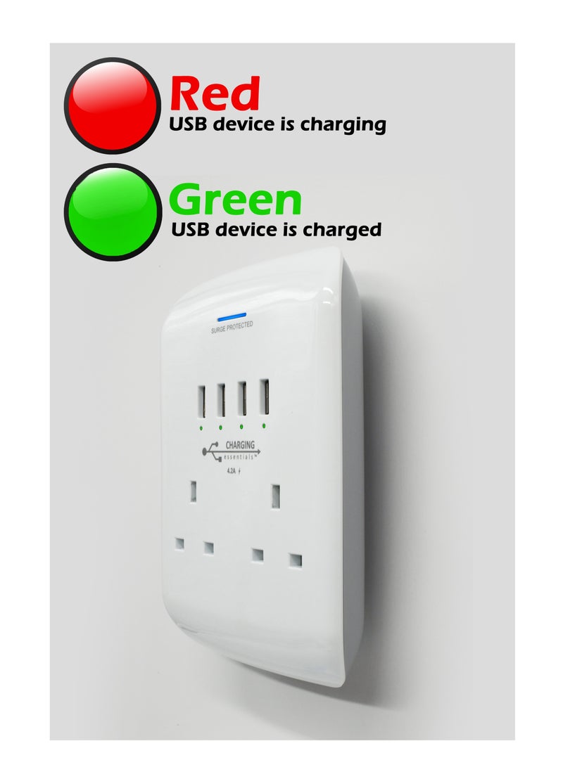 CHARGING Essentials Twin Socket Adaptor with 4 USB Chargers| Surge Protected 2 Pack - Image 2