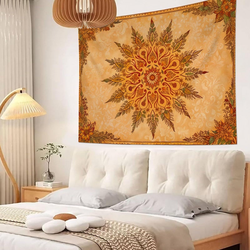 Accnicc Boho Mandala Floral Tapestry Vintage Bohemian Indian Tapestries for Bedroom Aesthetic Retro Orange Yellow Flower Small Tapestry Wall Hanging for Dorm Living Room Decor 48 x 36 Inch - Image 2