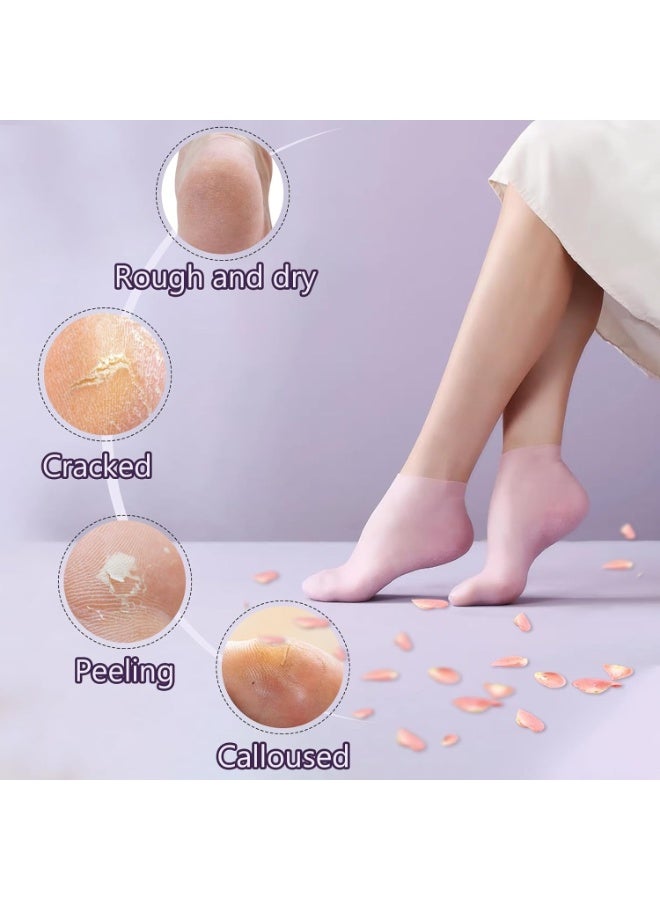 Moisturizing Silicone Gel Socks for Women – Foot Care for Dry Cracked Heels and Feet – Infused with Vitamin E, Jojoba Oil, Olive Oil, Rose Oil – Deep Hydration Foot Spa Socks for Home Use – Self Care Gifts for Mom, Women, and Spa Lovers – 4 Pairs Assorted Colors Pink, Blue, Black, Green – Reusable Silicone Socks for Soft, Smooth, Nourished Feet – Anti-Cracked Heel Treatment - Image 5