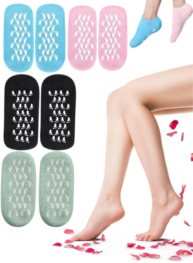 Moisturizing Silicone Gel Socks for Women – Foot Care for Dry Cracked Heels and Feet – Infused with Vitamin E, Jojoba Oil, Olive Oil, Rose Oil – Deep Hydration Foot Spa Socks for Home Use – Self Care Gifts for Mom, Women, and Spa Lovers – 4 Pairs Assorted Colors Pink, Blue, Black, Green – Reusable Silicone Socks for Soft, Smooth, Nourished Feet – Anti-Cracked Heel Treatment - Image 1