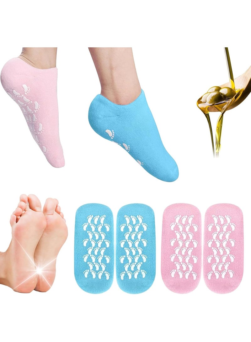 Moisturizing Silicone Gel Socks for Women – Foot Care for Dry Cracked Heels and Feet – Infused with Vitamin E, Jojoba Oil, Olive Oil, Rose Oil – Deep Hydration Foot Spa Socks for Home Use – Self Care Gifts for Mom, Women, and Spa Lovers – 4 Pairs Assorted Colors Pink, Blue, Black, Green – Reusable Silicone Socks for Soft, Smooth, Nourished Feet – Anti-Cracked Heel Treatment - Image 4