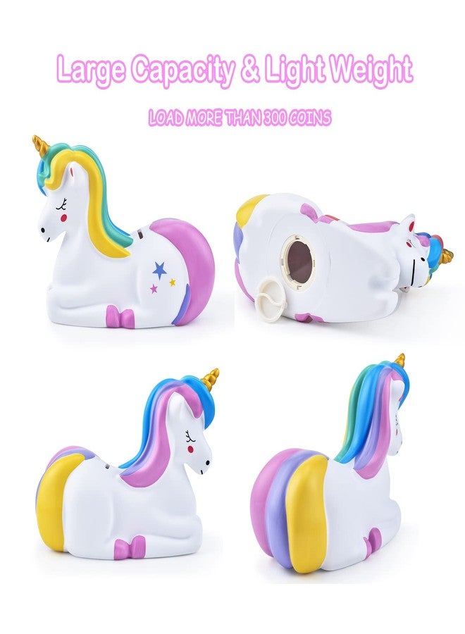PJDRLLC Piggy Bank Girls: Unicorn Piggy Banks - Unbreakable Plastic Coin Money Bank with Alphabet Stickers - Rainbow - Image 4