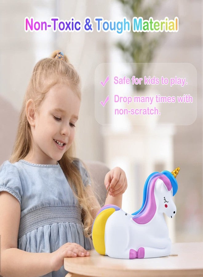 PJDRLLC Piggy Bank Girls: Unicorn Piggy Banks - Unbreakable Plastic Coin Money Bank with Alphabet Stickers - Rainbow - Image 2