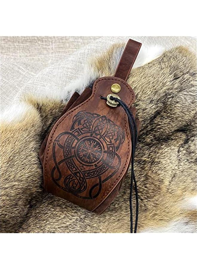 Medieval Faux Leather Pouch, Portable Drawstring Purse, Vintage Belt Pouch Dice Bag For LARP Ren Faire  - Image 3