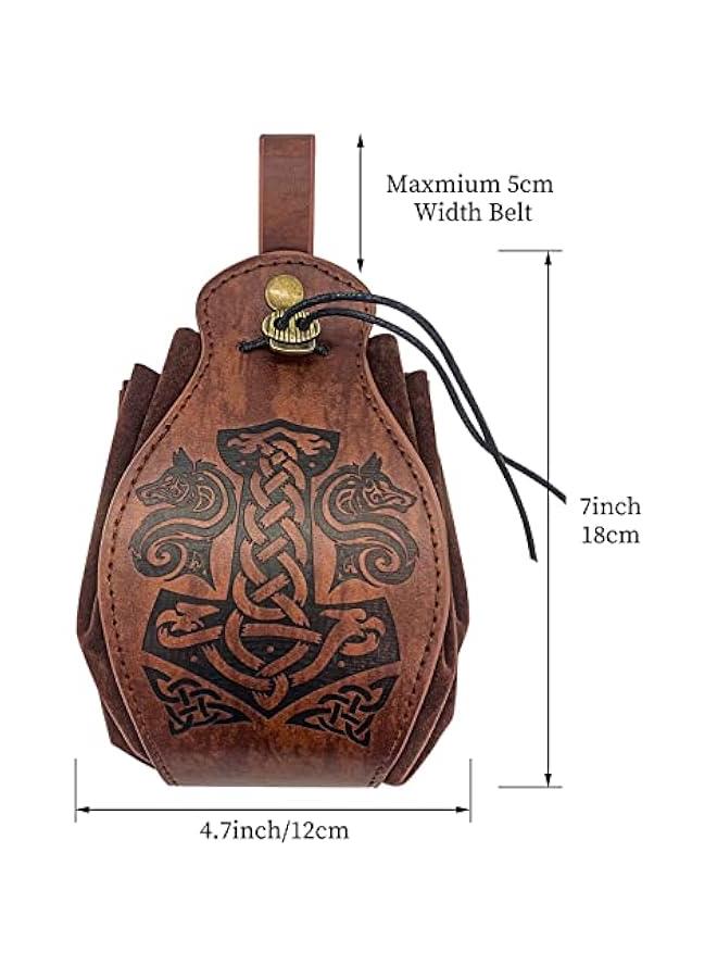 Medieval Faux Leather Pouch, Portable Drawstring Purse, Vintage Belt Pouch Dice Bag For LARP Ren Faire  - Image 4