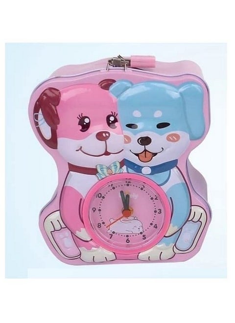 TEMSON 2 in 1 Metal Coin Box and Alarm Clock - Table Alarm Clock with Piggy Bank/Coin Box/Metal Coin Bank for Kids/Money Bank with Key and Lock/Birthday Return Gift (S-244) (Assorted Colour)