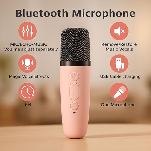 GRAPHENE Karaoke Machine for Singing Birthday Gift Toy for Girls Boys Kids Wireless Mic Mini Portable Bluetooth Speaker Voice Changing Effects Rechargeable Microphone & Dynamic LED Lights - Image 5