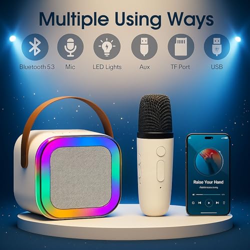 GRAPHENE Karaoke Machine for Singing Birthday Gift Toy for Girls Boys Kids Wireless Mic Mini Portable Bluetooth Speaker Voice Changing Effects Rechargeable Microphone & Dynamic LED Lights - Image 2