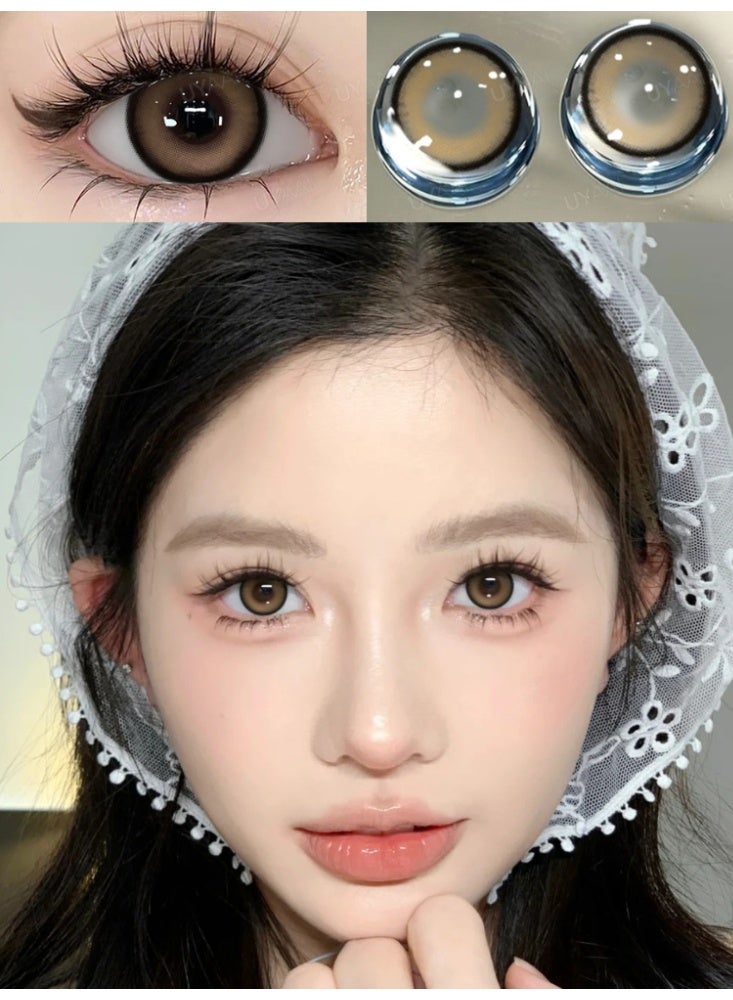 يواي عدسات لاصقة ملونة سنوية بنية طبيعية - عدسات تجميلية للجنسين - عدسات موضة طبيعية - عدسات ناعمة محتوى الرطوبة 42% - Image 1