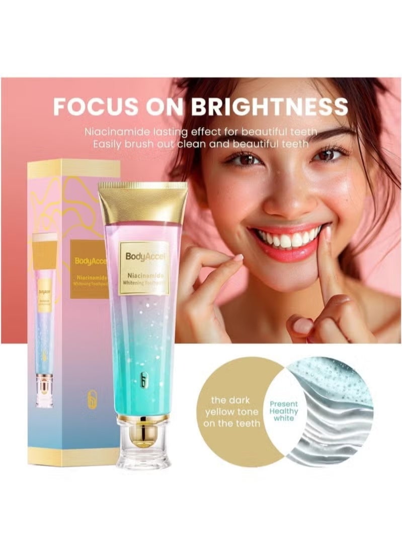 BodyAccel Niacinamide Whitening Toothpaste, Niacinamide Toothpaste,Stain Removal Triple Whitening Toothpaste Natural Gentle, Fresh Breath - Image 4