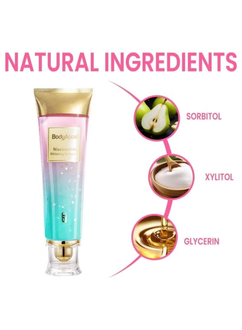 BodyAccel Niacinamide Whitening Toothpaste, Niacinamide Toothpaste,Stain Removal Triple Whitening Toothpaste Natural Gentle, Fresh Breath - Image 5