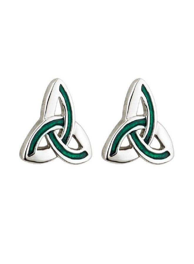 Tara Irish Jewelry Earrings for Women Trinity Knot Earrings Rhodium Plating & Green Enamel Made in Ireland
