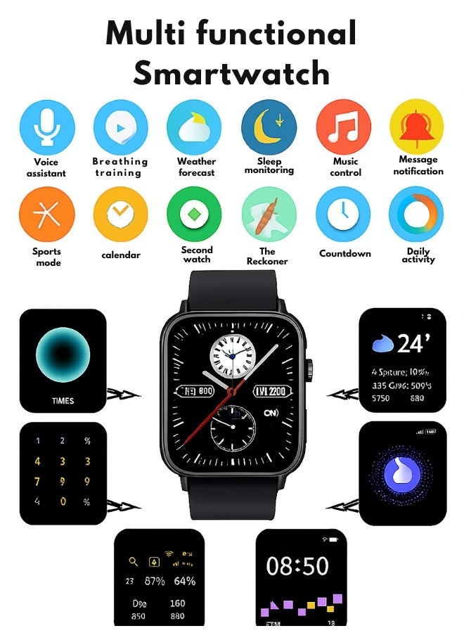 Smartwatch – Unisex Wellness & Sports Tracker with Advanced Health Monitoring, Waterproof Protection, Multi-Activity Modes, Stress & Sleep Insights, and Elegant All-Day Wear - Image 2