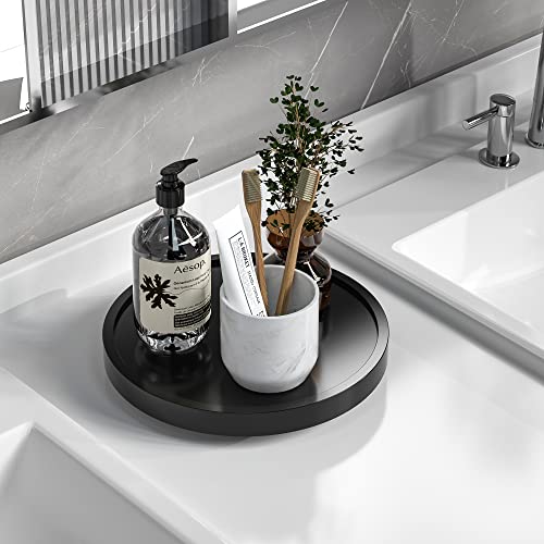 Turntable Vanity Tray 9 Inch for Perfume Candle Bamboo Kitchen Sink Countertop Organizer for Keep Glass Sponge and Soap Bathroom Countertop Organizer Black