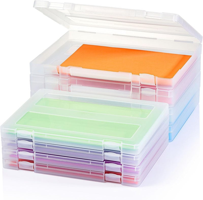 Denkee 8 Pack A4 Paper Organizer Box, Plastic Board Game Storage for Art Supplies 8.5" x 11" US Letter, Portable Scrapbook Paper Organizer Containers for Craft and Arts Storage (2 Inner Size) - Image 1