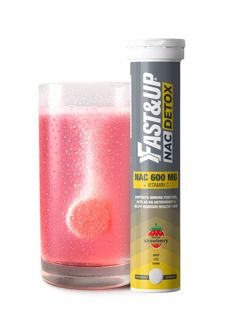 FAST&UP NAC Detox 600 mg N-Acetyl-L-Cysteine + 40 mg Vitamin C Immune Function & Antioxidant Support Tube of 20 tablets Strawberry flavour - Image 1