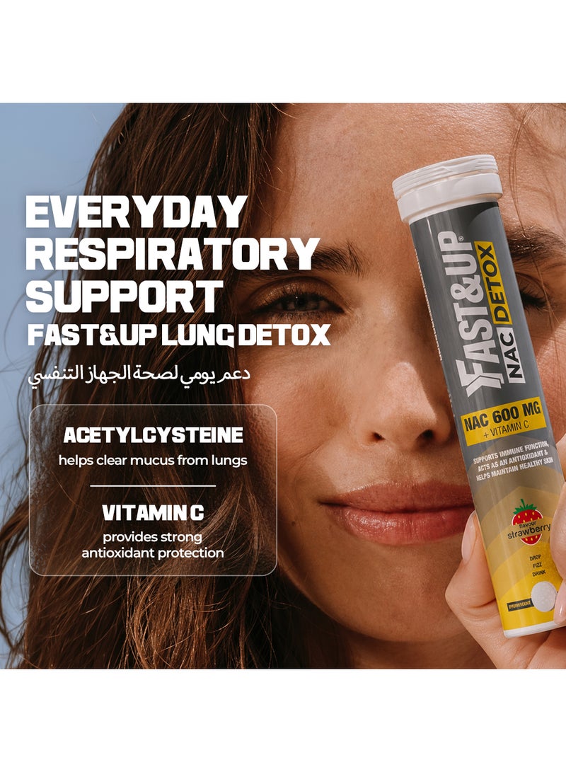 FAST&UP NAC Detox 600 mg N-Acetyl-L-Cysteine + 40 mg Vitamin C Immune Function & Antioxidant Support Tube of 20 tablets Strawberry flavour - Image 2