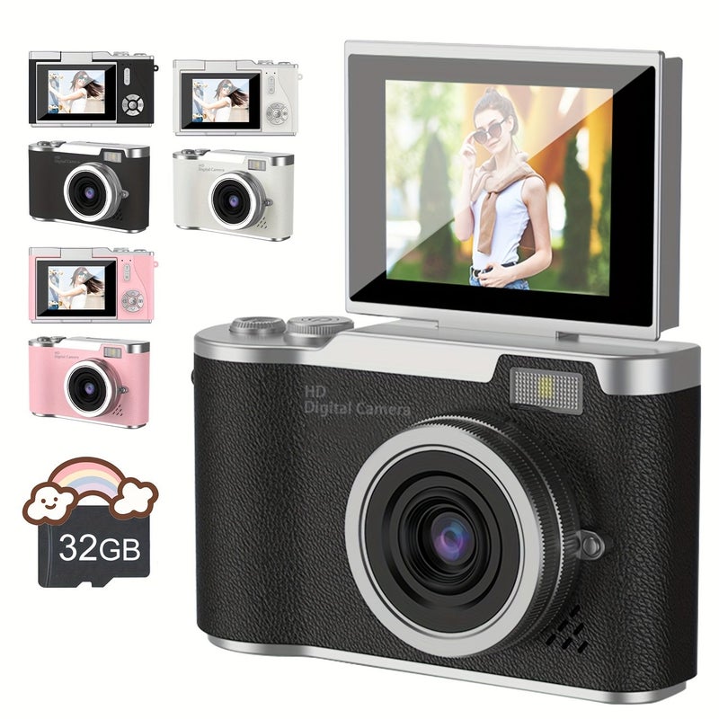 White 48MP Digital Camera 8X Zoom Flip Screen for Vlogging Travel - Image 1