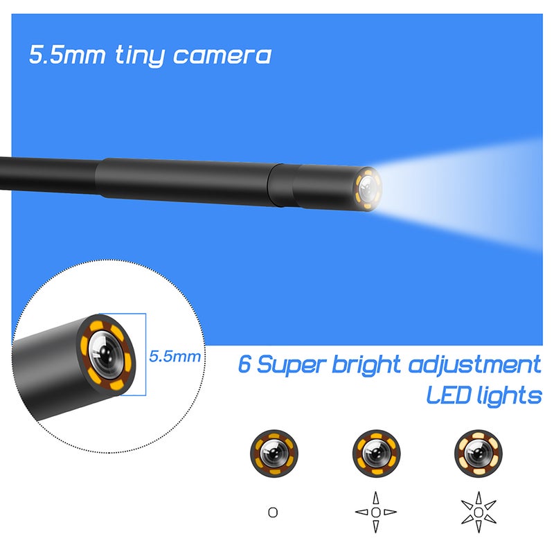 P40 Portable Handheld Industrial Endoscope Borescope Inspection Camera IP67 Waterproof 5.5mm Lens Built-in 6pcs Adjustable LEDs with 4.3 Inch High-definition 1080P Display Screen - Image 5