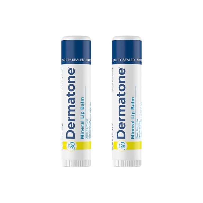Dermatone Mineral Lip Balm | Moisturizing, Reef Safe, Oxybenzone Free | SPF 30 Sun Protection | Zinc Oxide Lip Sunscreen | Jojoba Seed Oil & Vitamin E | 0.15 oz (2-Pack)