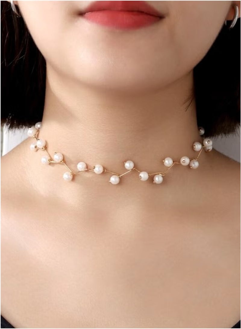 Huitich Elegant Pearl Branch Choker Necklace – Alloy & Faux Pearl Design  - Image 3