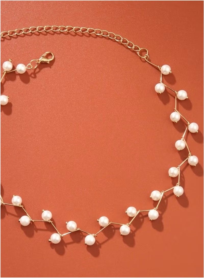 Huitich Elegant Pearl Branch Choker Necklace – Alloy & Faux Pearl Design  - Image 2