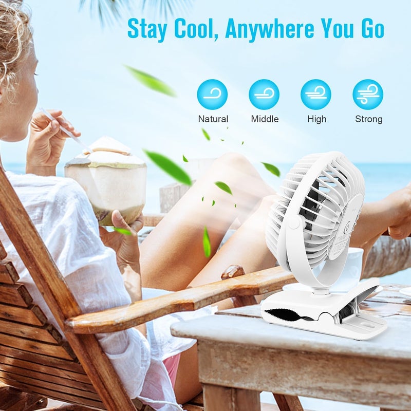 BESKAR Portable Clip on Fan Rechargeable, 4 Speeds Small Battery Operated Fans, USB Desk Fan with Strong Airflow, Sturdy Clamp Fans for Golf Cart Office Outdoor Travel Camping - Image 4