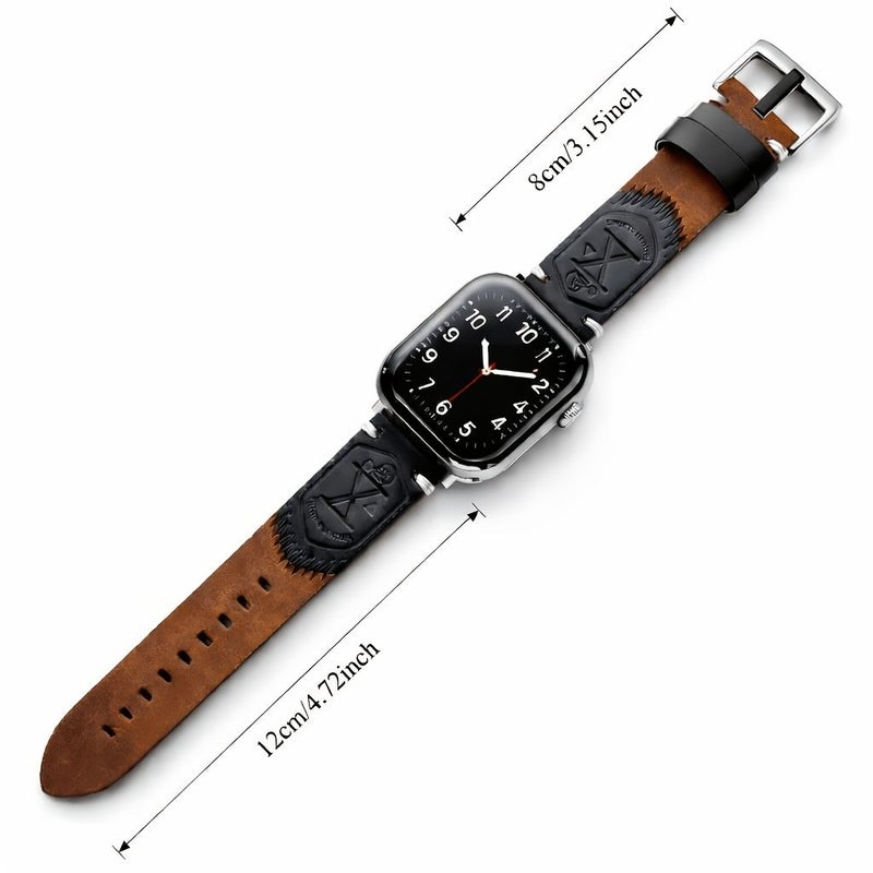 New Dark Brown Crazy Horse Leather With Suede Knight Emblem Apple Watch Band 38 40 41 42mm - Image 3