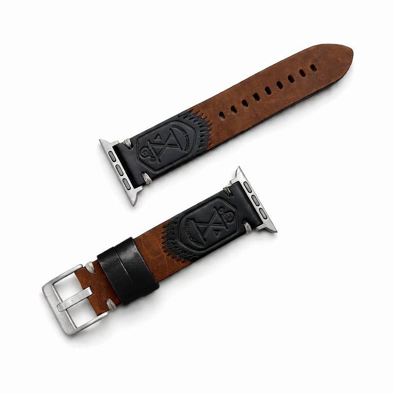 New Dark Brown Crazy Horse Leather With Suede Knight Emblem Apple Watch Band 38 40 41 42mm - Image 4