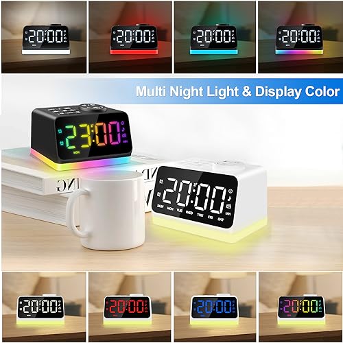 JALL Digital Alarm Clock with FM Radio for Bedroom, 8 Colors Night Light with 2 Charging Port, Sleep Sound Machines with Timer, Dual Alarm, Loud Alarm and Easy to Use for Seniors and Kids as Gift - Image 4
