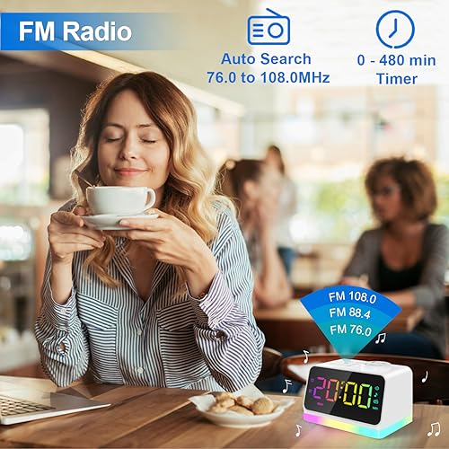 JALL Digital Alarm Clock with FM Radio for Bedroom, 8 Colors Night Light with 2 Charging Port, Sleep Sound Machines with Timer, Dual Alarm, Loud Alarm and Easy to Use for Seniors and Kids as Gift - Image 3
