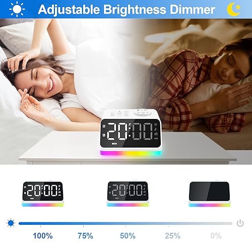JALL Digital Alarm Clock with FM Radio for Bedroom, 8 Colors Night Light with 2 Charging Port, Sleep Sound Machines with Timer, Dual Alarm, Loud Alarm and Easy to Use for Seniors and Kids as Gift - Image 5