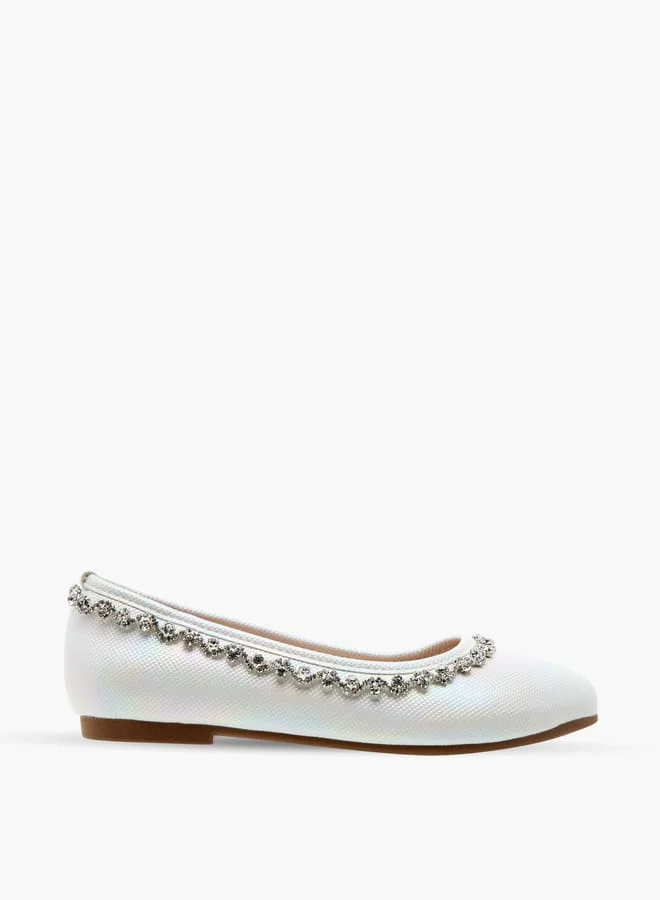 Celeste Girls' Rhinestone Embellished Slip-On Ballerina Shoes