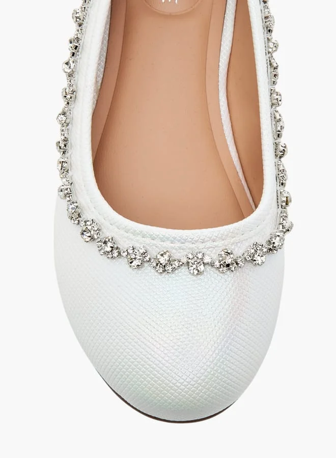 Celeste Girls' Rhinestone Embellished Slip-On Ballerina Shoes