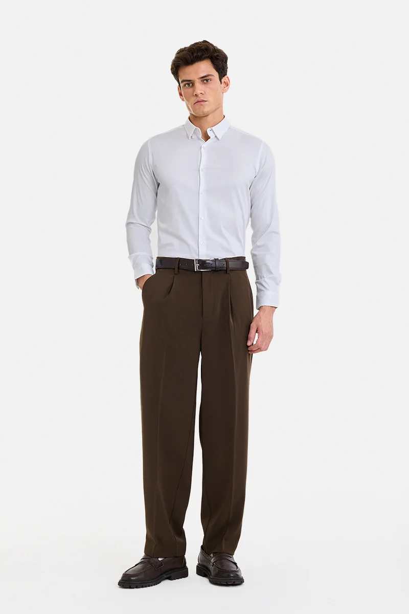 سنيتش White Solid Long Sleeve Slim Fit Formal Shirt