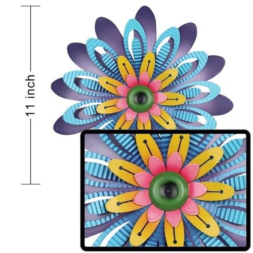 hogardeck Metal Flower Wall Decor 11" Multi-Colored Metal Floral Wall Art Decorations, Spring Yard Garden Decor Aesthetic for Indoor Outdoor, Boho Art for Bathroom Living Room Office Kitchen Patio - Image 2