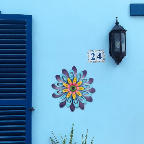 hogardeck Metal Flower Wall Decor 11" Multi-Colored Metal Floral Wall Art Decorations, Spring Yard Garden Decor Aesthetic for Indoor Outdoor, Boho Art for Bathroom Living Room Office Kitchen Patio - Image 3