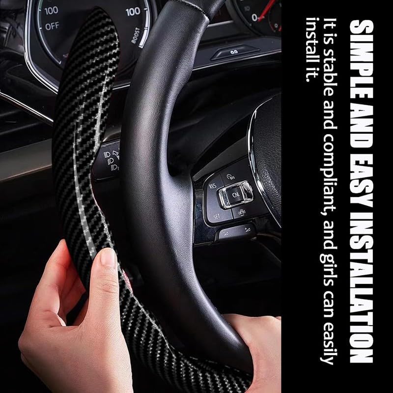 JVCV® 2 Pcs Universal Fit High Gloss Carbon Fiber Texture Segmented Car Steering Wheel Cover Hard Car Wheel Grip Non Slip Cover Protector Interior Accessory (Black) - Image 3